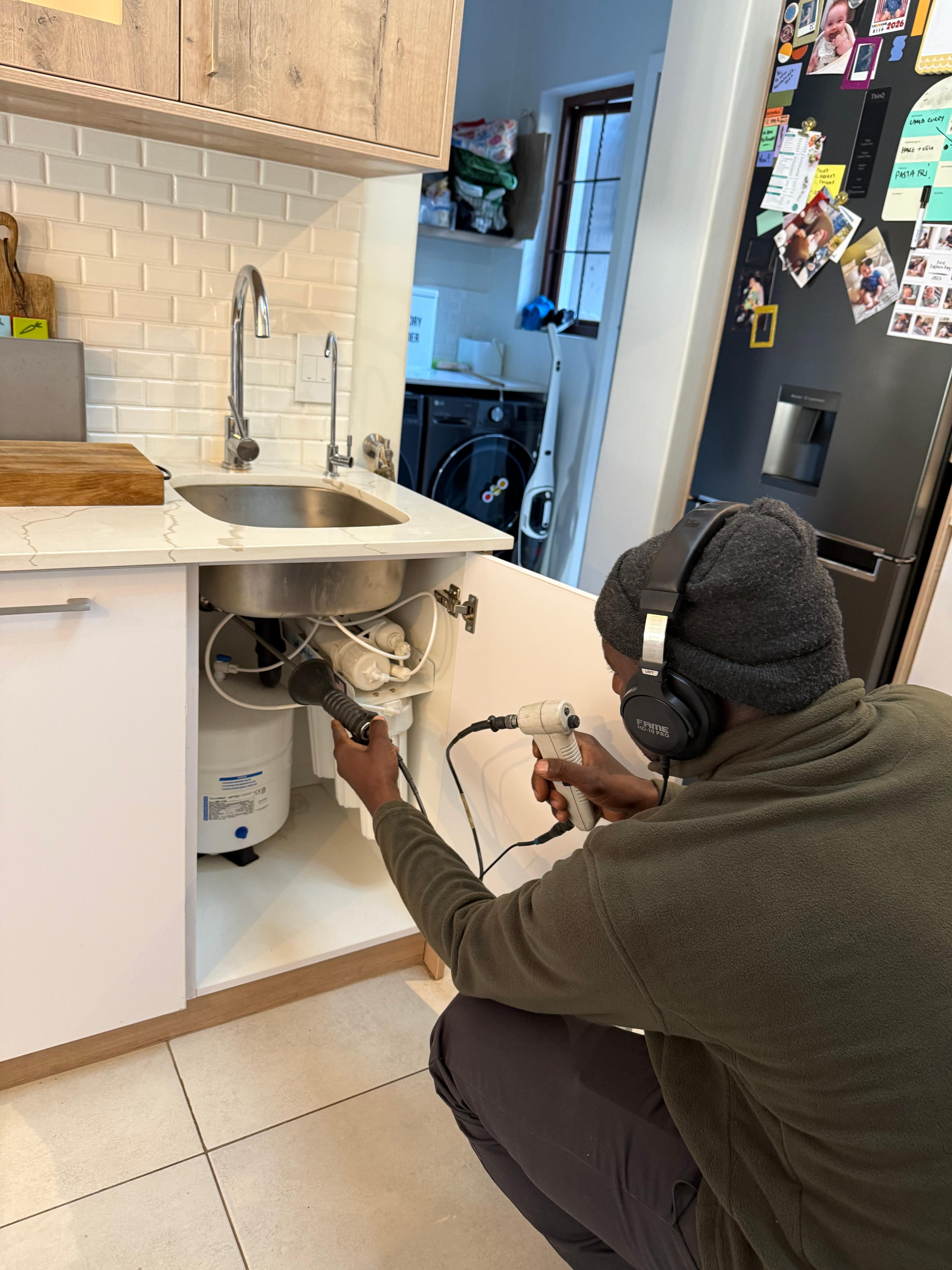 Residential water leak detection acoustic testing kitchen 2